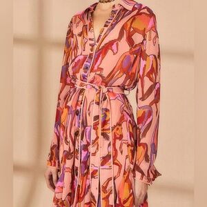 Farm Rio Rose Wild Horses Long Sleeve Mini Dress - Size M